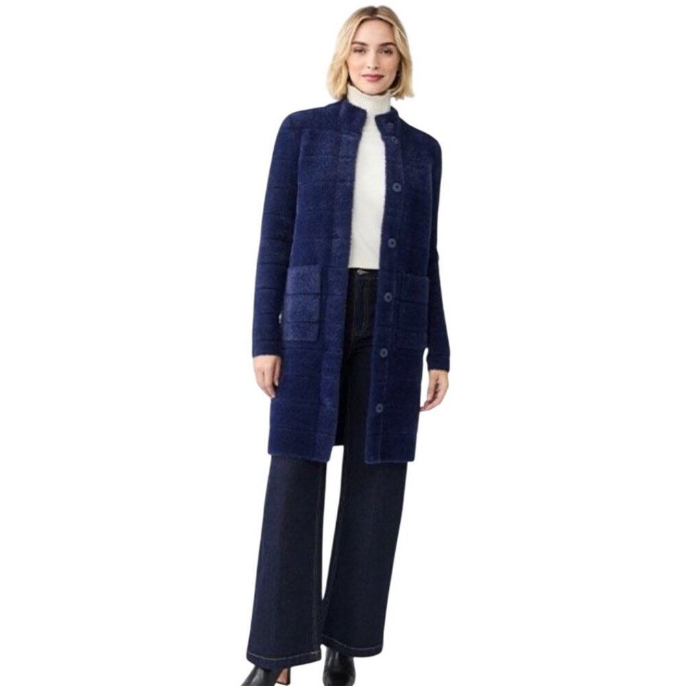 J.McLaughlin Tripp Sweater Coat Navy Blue Womens Small Front Pockets Knit Modern